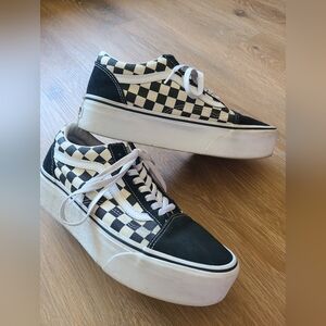 VANS Black And White Checkered Platform Sneaker Shoe Women Size 10 Men Size 8.5